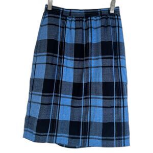 VTG Brian David Canada Tartan Plaid Skirt Blue Black Wool Blend Size Small